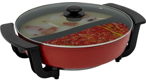 Hot Pot Elektrisch Doppelseitig Elektrischer Kochtopf 6L - Hot Pot Mit Teiler, 1360W Chinesischer Hot Pot mit Antihaftbeschichtung, 5 Temperaturstufen Regelbar, für 3-4 Personen