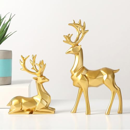 LUFEIS Reindeer Figurine, 2 Pieces Christmas Reindeer Figurines Decor, Nordic European Style Resin Deer Ornaments, Deer Statue Animal Crafts for Home Decor, Xmas Decoration Gift for Living Room Office