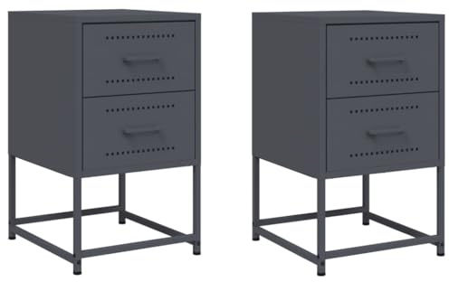 vidaXL Mesitas de Noche 2 Unidades Acero Gris Antracita 36x39x60,5 cm, Mesa Auxiliar, Armario Auxiliar, Soporte para teléfono, mesilla de Noche