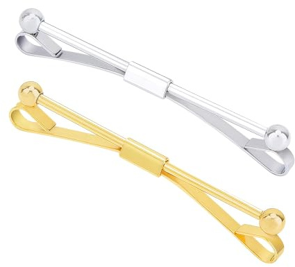 Elandy 2Pcs Mens Tie Clips Shirt Collar Clip Necktie Bar Pinch Clip with Gold Silver Tone Business Tie Pins Collar Holder for Anniversary Wedding Party Meeting
