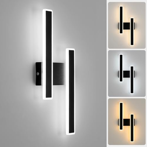 DELIPOP Applique da Parete Interno LED, 32W 4000LM Lampada da Parete Moderno Nero, 3 Temperatura Colori Lampada a Muro per Camera da Letto Soggiorno Corridoio Scale