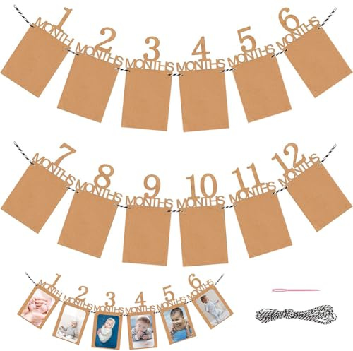 QYEHF Foto Girlande 1 Geburtstag, Foto Banner 1. Girlande zum Geburtstag 1 bis 12 Monate,Hängende Foto Wanddekoration, erste heilige Kommunion,Taufe, Party Dekor