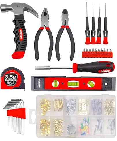 Dekton 30pc DIY Tool Kit - Good Quality, Durable Tools| Includes: Spirit Level, Side Cutting Pliers, Combination Pliers, 3.5m Tape Measure, Stubby Claw Hammer, 1/4 Inches Screwdriver Handle| Tool Bag