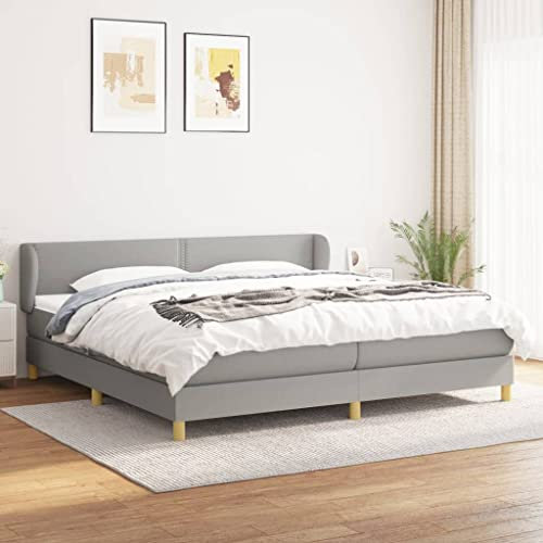 OHOOWOO Boxspringbett mit Matratze Hellgrau 200x200 cm Stoff,Boxspringbett mit verstellbarem Kopfteil und Taschenfederkernmatratze Hellgrau
