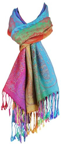 Schal bunt, Damen Stola weich wie Pashmina Schal, XXL Regenbogen bunte Farben, Schal mit Fransen Herbst Winter (Regenbogen)