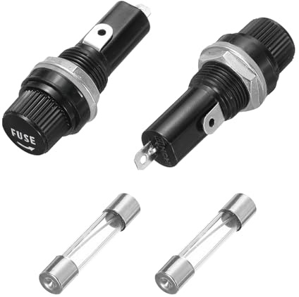 uxcell 2Pcs Panel Mounted Fuse Holders 45 x 18.4mm 250V 125V, 20A Screw Cap Fuse Holders with 2 Pcs 6 x 30mm Fast-Blow Glass Tubes Fuses
