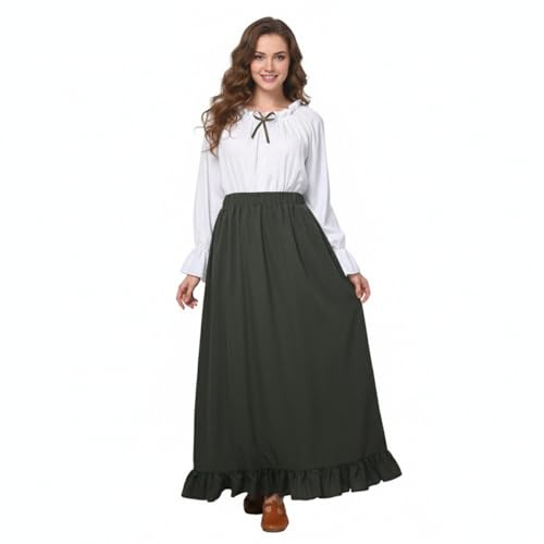 BPURB Disfraz medieval renacentista para mujer campesina victoriana hombros descubiertos blusa falda superior manga larga vestido vintage