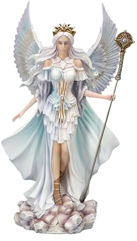 Figuren Shop GmbH Engel Figur „Königin des Winters mit Zepter“ – Handbemalte Polyresin Statue, 38 cm, Winterliche Engelsdekoration für Sammler