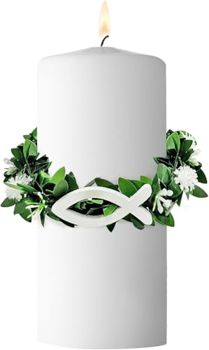Tropfschutz Kommunionkerze,Kerzen Tropfschutz Kommunion 4-9cm,Tropfschutz Taufkerze,Taufkerzen Buchskranz Tropfenfänger,Tropfschutz Taufkerzen Weiß, für Kerze Kommunion Taufe Hochzeit