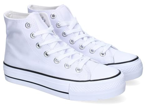 Zapatilla Abotinada de Mujer, Comoda, con Material de Lona, Estilo Bamba Casual, y Cierre de Cordones