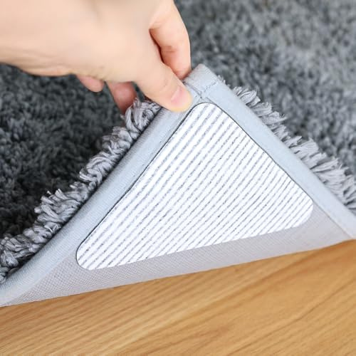FuKuEn Rug Pads Grippers Anti Slip Rug Underlay Floor Mat Stickers Anti Slip Mat Grippers on Hard Floors Reusable Washable Grippers Pad 4 pieces