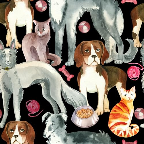SOEWIOU Animal Peel and Stick Wallpaper,300 * 44.5cm Thicken Retro Cat and Dog Wallpaper Waterproof Self Adhesive Contact Paper for Home Bedroom Cabinets and Kitchen Deco