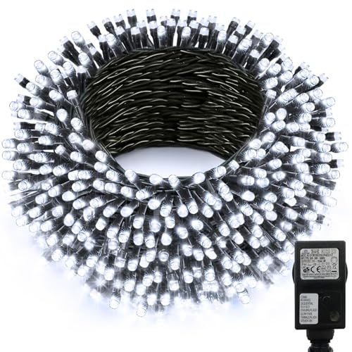 CCILAND Lichterkette Außen 20M 200 LED, Lichterkette Weihnachtsbaum Innen | Timer 8 Modi Wasserdicht Stecker Betrieb Weihnachtsbeleuchtung Dunkelgrünes Kabel für Weihnachten, Baum und Garten (Weiß)