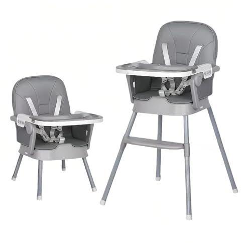 Babyhochstuhl, umbaubarer Hochstuhl für Babys und Kleinkinder, platzsparend, höhenverstellbar, pflegeleicht (GRAU)