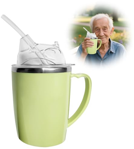 KQWVZ 350ml Adult Sippy Cup, 3-in-1 Beakers for Elderly, Adult Sippy Cups for The Elderly Non Spill, Sippy Cup for Adults with Handle, Stainless Steel Dysphagia Cups for Elderly Patient