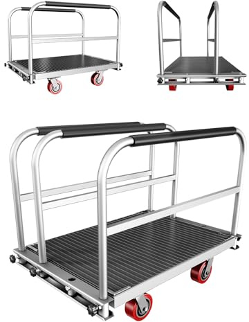 2IN1 Heavy Duty Panel Truck, 36 x 24 Platform Cart w/Rubber Mat & 3 Handrails, 2600 lbs Capacity Drywall & Lumber Cart, Flatbed Cart w/2 Swivel Casters, All-Steel Hand Truck Push Cart