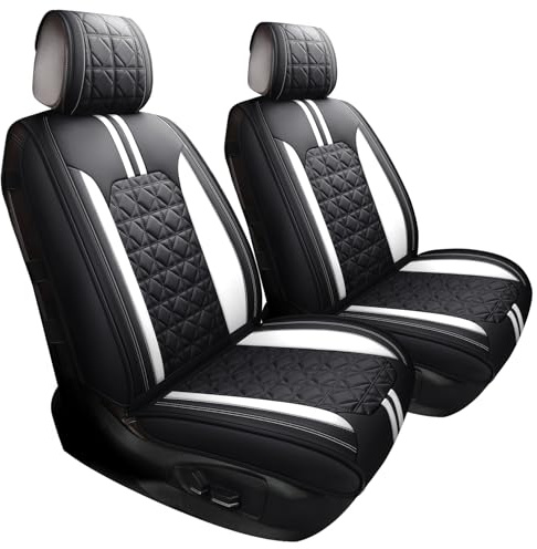 2 Vordersitzbezüge Auto Sitzbezüge Set für Auto PKW SUV, Schwarz-Weiß | Schonbezüge Wasserdicht Kunstleder Universell fur VW Golf Polo Caddy Tiguan Skoda Volvo