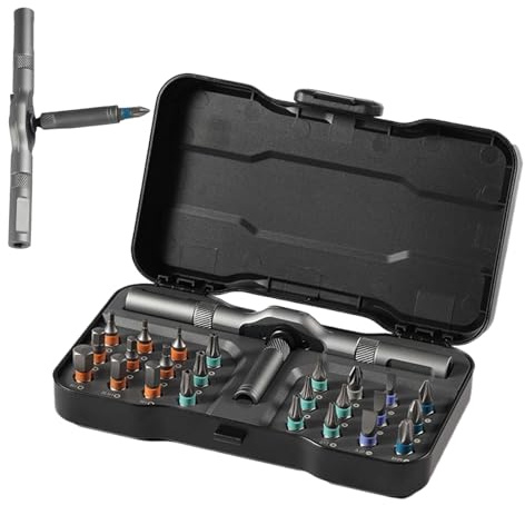 Juego de destornilladores Ratchet - Juego de destornilladores de trinquete de metal multi bits | 0,4 pulgadas Multi Bits Llave de carraca | Kit de herramientas compacto T-Handle con puntas para