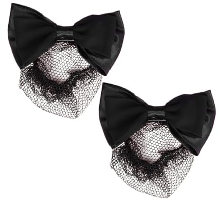 SKISUNO 2 Piezas de Redecilla Elástica Pelo Moño Elegante, Accesorios para Mujer en Fiesta y Baile, Color Negro, Material de Tela, Alta Elasticidad