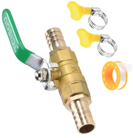 TA-VIGOR Ball Valve Shut-Off Valves, 2 Way 16mm Brass Ball Valve Adapter, Hose Barb Tube Fittings with 90 Degree Non-Slip Handle with Clamps–1 PCS