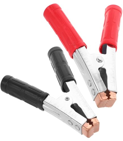 GRIRIW Pinzas de Batería Cocodrilo Reforzadas de Unidades Negro y Rojo con Triple Refuerzo y Cobre Grueso Abrazaderas de Alta Resistencia para Coche Accesorio Automotriz para Conexión