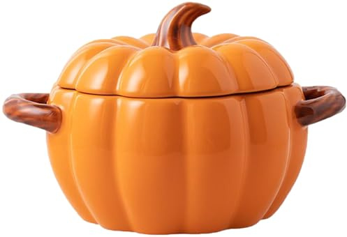 JuanNest Céramique Citrouille Soupe Terrine avec Couvercle,1.5 Lcocotte Néerlandaise Four,Récupération Cuisine Dessert Bol Stockpot pour Thanksgiving Christmas Dinner Table Centerpiece 24.5×15CM