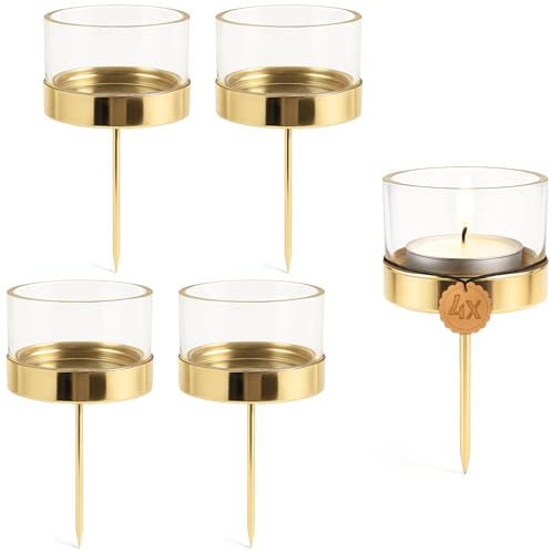 matches21 HOME & HOBBY Teelichthalter 4er Set Metall Gold & Glas Ø 5,2 cm - Adventskranz Kerzenhalter für Teelichter