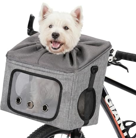 Ownpets Hundekorb Fahrrad Vorne bis 8kg, Faltbarer Hundefahrradkorb mit Sicherheitsseil, atmungsaktiver Fahrradkorb für Hunde – 3 in 1 als Autositz & Schultertasche mit verstellbarem Schultergurt | Mit Sicherheitsgurt, Wasserdichtes Oxford-Gewebe, Werkzeuglose Montage, 3-in-1: Auto & Tasche