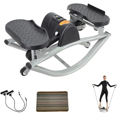 Mini stepper a dondolo laterale portatile, stepper da roccia compatto da un lato all'altro con coperta protettiva, display digitale, per gambe da palestra per ufficio a casa glutei addominali gray