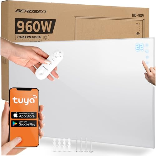 Berdsen infraröd värmare 960 W – WiFi Tuya – värmeplatta – appkontroll – energibesparande – överhettningsskydd – infraröd värme – vit