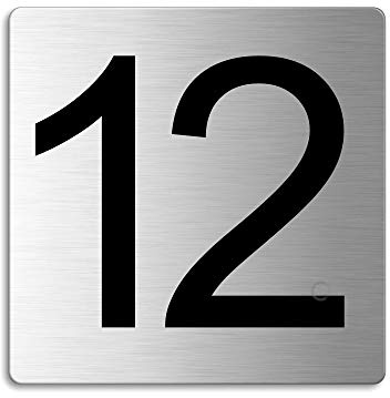 Plaque - Numéro de porte - 12 | 85x85 mm auto-adhésif | acier inox brossé Nr.48312
