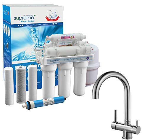 Impianto a osmosi inversa Supreme con rubinetto a 4 vie Rainbow Plus, cromato, filtro per acqua potabile, filtro a membrana, filtro per osmosi