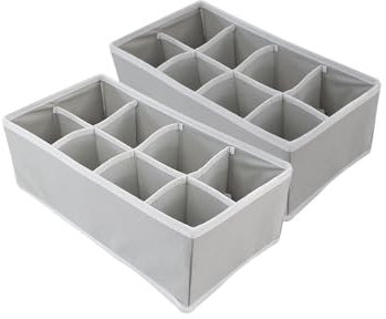 TRIXES Lot de 2 organisateurs de rangement - Parfait pour les chaussettes Cravates Sous-vêtements Bijoux - Diviseurs de compartiments à tiroir escamotables - Couleur gris