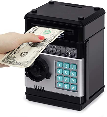 Highttoy Electronic Piggy Bank for Kids, Password Safe Money Box for Kids ATM Savings Bank Toys Gifts for 3-12 Year Old Boys Girls, Black