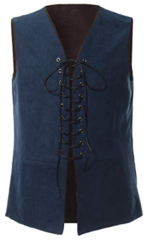 GRACEART Renaissance Men's Lace-Up Suede Leather Reversible Vest Medieval Pirate Gothic Waistcoat(Only Vest) (blue/brown, S)