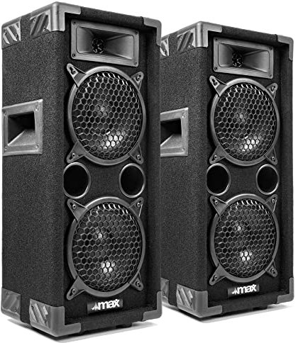 MAX MAX26 – Pack de 2 Altavoces Pasivos 6,5 Pulgadas 1200W – Sistema de Sonido Compacto para DJ Karaoke Fiestas Eventos – Woofer Potente con Conexión por Muelle – Rejilla Metálica Protectora