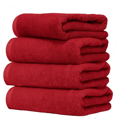 Ruggeri Set 4 Pezzi Asciugamani Bagno Ospiti 40x50 cm in Cotone, Rosso | 500 g/m², tessuto Dobby, 4 ospite 40x50 cm, Lavabile in Lavatrice, 100% Cotone