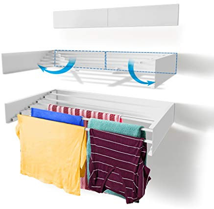 Step-Up Stendibiancheria - Montaggio a Parete - Retrattile - Stendibiancheria a Scomparsa Richiudibile per Interni o per Esterni - 20 kg di capacità, 3.5 mt Lineari (Bianco-70 cm)