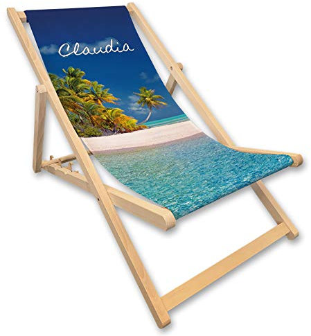 Unikatolo Liegestuhl mit Name, Strandstuhl, Meer, türkis blau, Geschenkidee Frauen, Urlaub, Geschenk Klappstuhl Campingzubehör Gartenliege