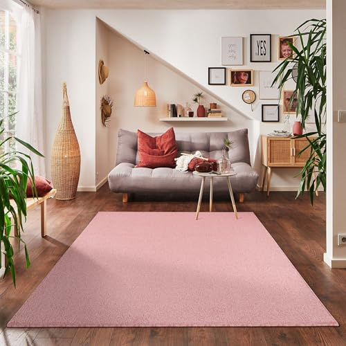 Carpettex Teppich Wohnzimmer Kurzflor Teppich Modern Einfarbig Design 120 x 170 cm Rosa - Küchenteppich Waschbar Extra Weich Flauschig - Teppich Schlafzimmer Kinderzimmer Esszimmer Flur