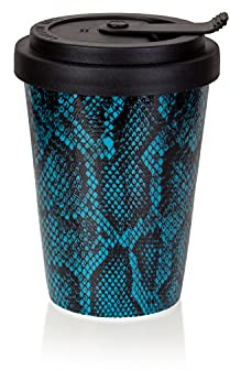 Mahlwerck Kaffeebecher to go, Porzellan Coffee to go Becher mit auslaufsicherem Deckel, Animal Print, Snake Green, 300ml