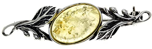 Spilla classica ovale in vera ambra baltica e argento sterling - 4022, Argento sterling, Ambra