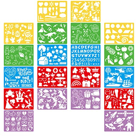 20 Pezzi Stencil per Pittura,Plastica Riutilizzabili Stencil a Colori,Strumento di Pittura per Bambini per Natale Scrapbooking Decorazione Creazioni Fai da Te