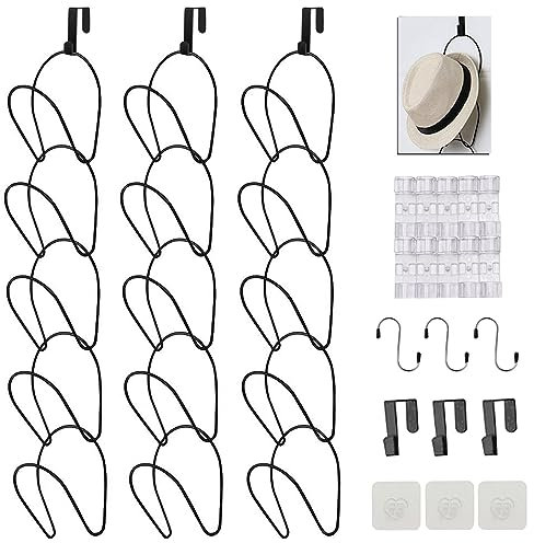 LINFIDITE Cap Halter Tür Hut Racks, Baseball Cap Halterung Schrank hängende Einstellbare Huthalter,für Schals Handtaschen Handtücher Kleidung Krawatten mit Haken zum Aufhängen, 15 Stück Schwarz