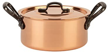 Cuisine Romefort | Kupfertopf verzinnt mit Gusseisengriff und Deckel Ø 16 cm | traditioneller Schmortopf aus massivem Kupfer | Bratentopf aus Frankreich ideal für Suppen und Eintöpfe (16 cm)