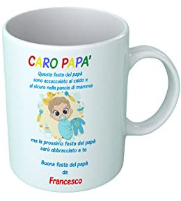 Overthetee Tazza PERSONALIZZABILE - Nome - Festa del Papà - Caro Papà - Baby - Primo figlio - Maschietto - Figlio - Padre - Amore - Tazze Colazione - Tenero - Regalo