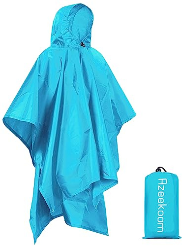 Azeekoom Poncho Impermeabile,Cappotto di Pioggia Poncho Leggero Multifunzionale con Cappuccio per Uomo Donna per Pesca, Campeggio, Escursioni (Blu Chiaro)