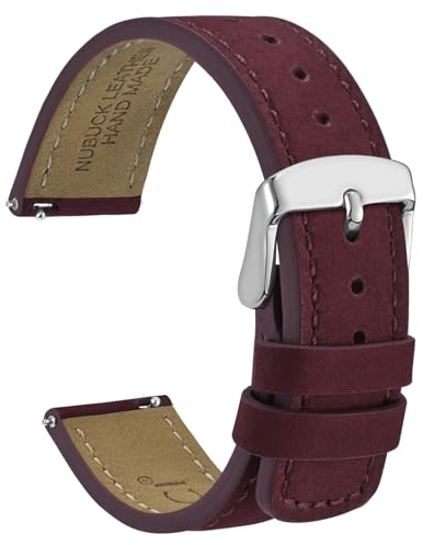 WOCCI 20mm Retro Leder Uhrenarmband für Herren und Damen, Ersatzarmband mit Silberne Schnalle (Rot)