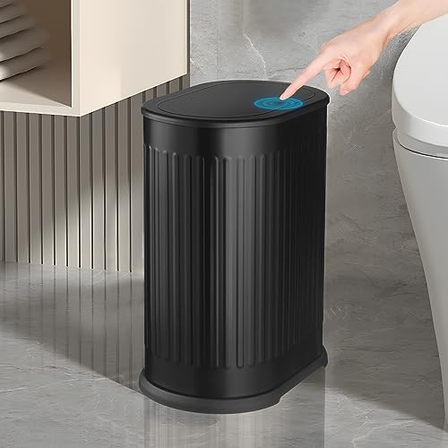 Anzoymx Bathroom Trash Cans Black Stainless Steel with Lids, 1.8 Gallons