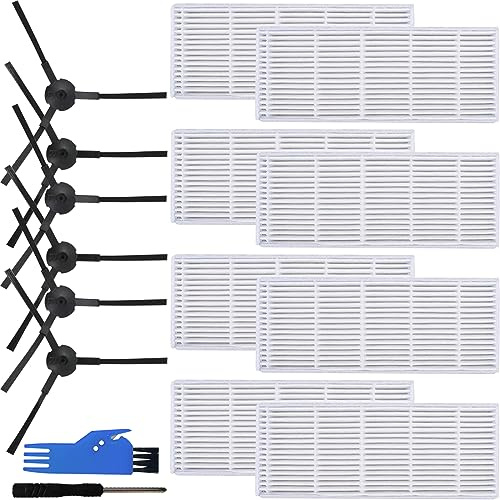 EATBALE Zubehör Ersatzteile für Medion E32 (MD 18510) E32 SW (MD 18503) MD 16192 MD 18500 MD 18501 MD18600 Staubsauger Roboter, 6 Seitenbürste + 8 HEPA-Filter + 1 Reinigungsbürste + 1 Schraubendreher